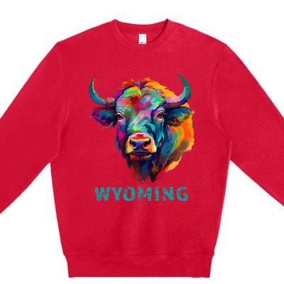 Wyoming American Bison Lover Buffalo For Men Women Souvenir Premium Crewneck Sweatshirt