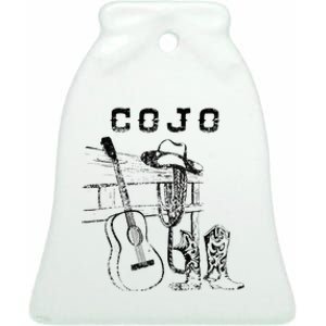 White And Black C.O.J.O Guitar Music Love Cowboy Boots Hat Sand Ceramic Bell Ornament