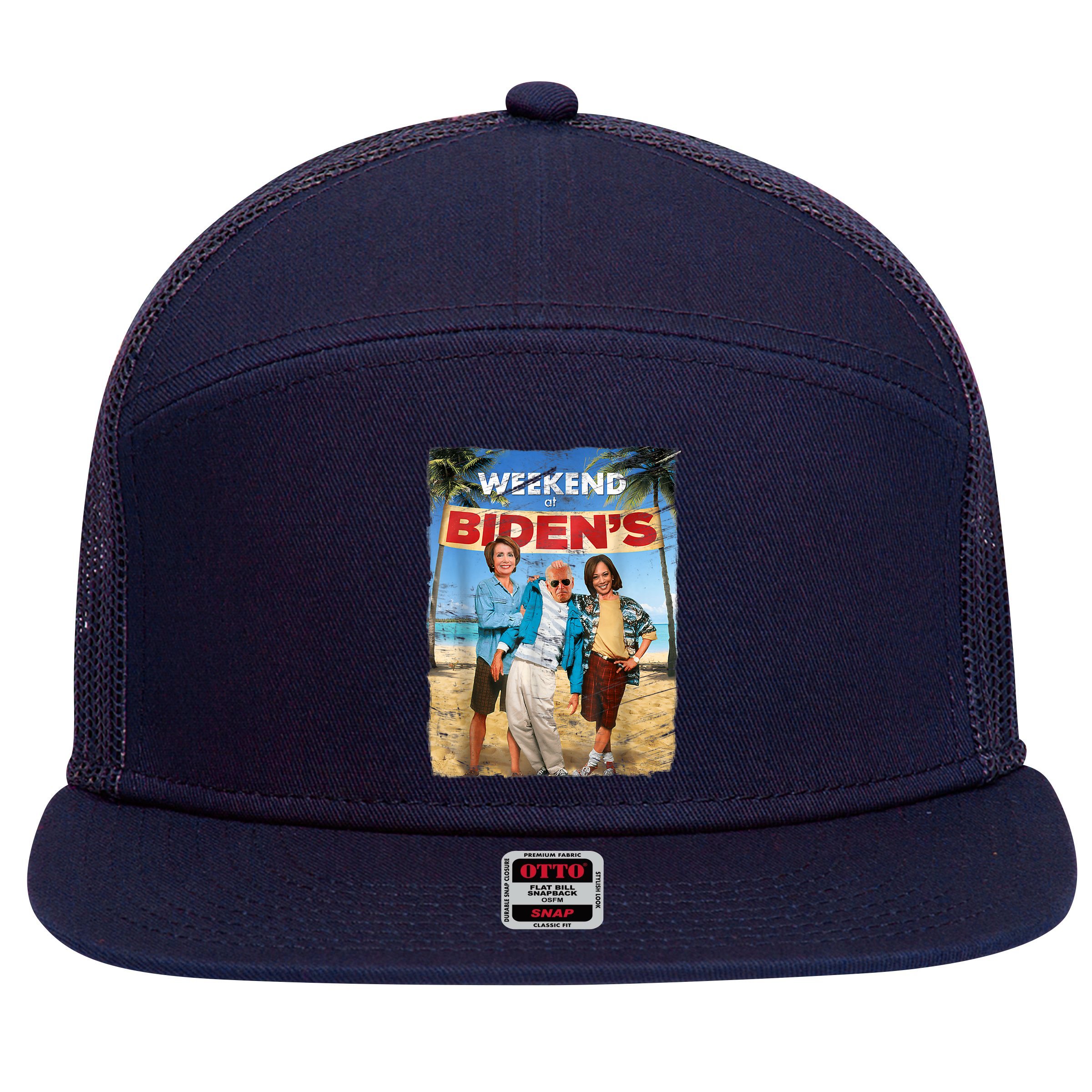WEEKEND AT BIDEN'S 7 Panel Mesh Trucker Snapback Hat
