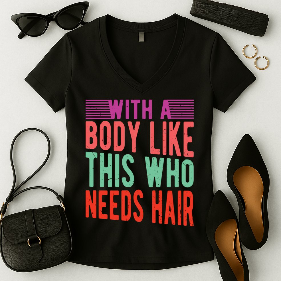 With A Body Like This Who Needs Hair? Women's V-Neck T-Shirt