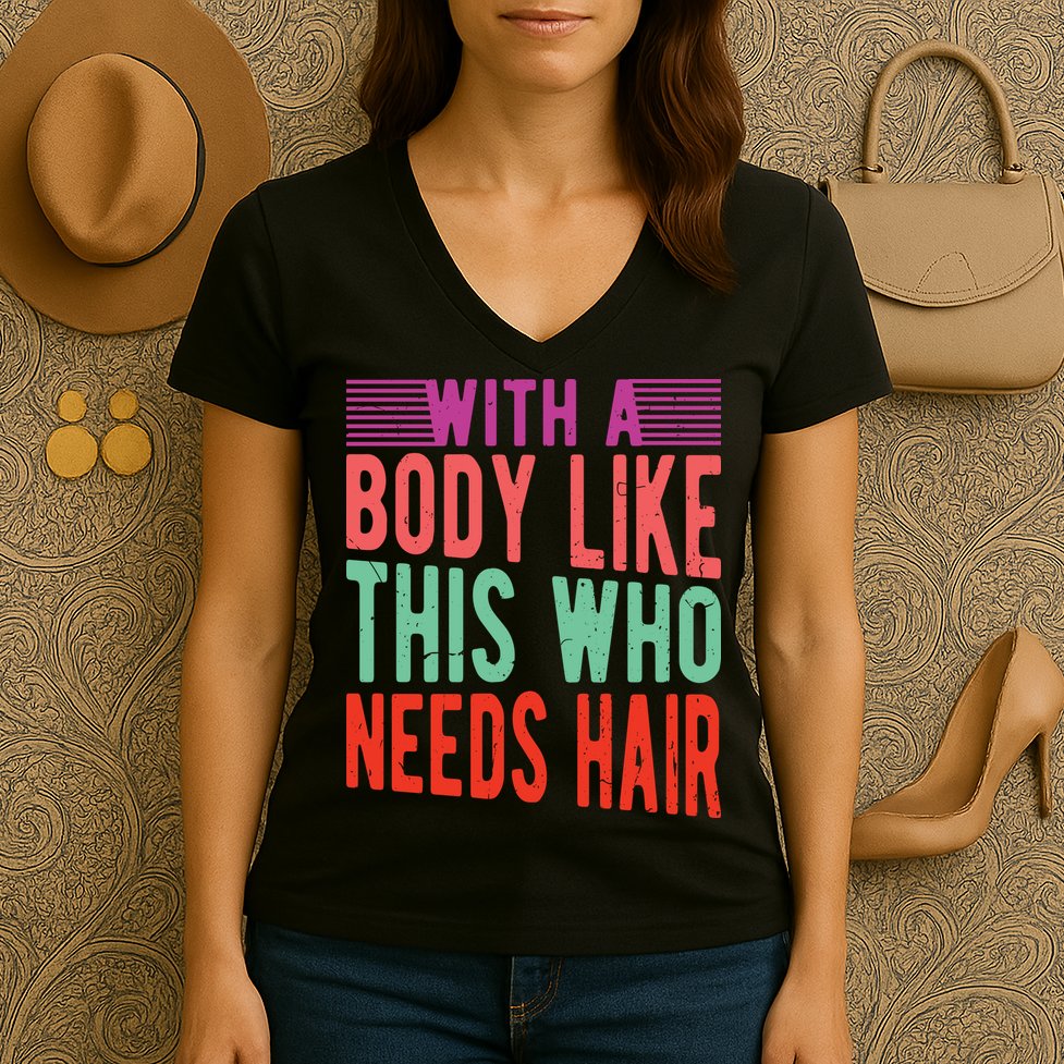 With A Body Like This Who Needs Hair? Women's V-Neck T-Shirt
