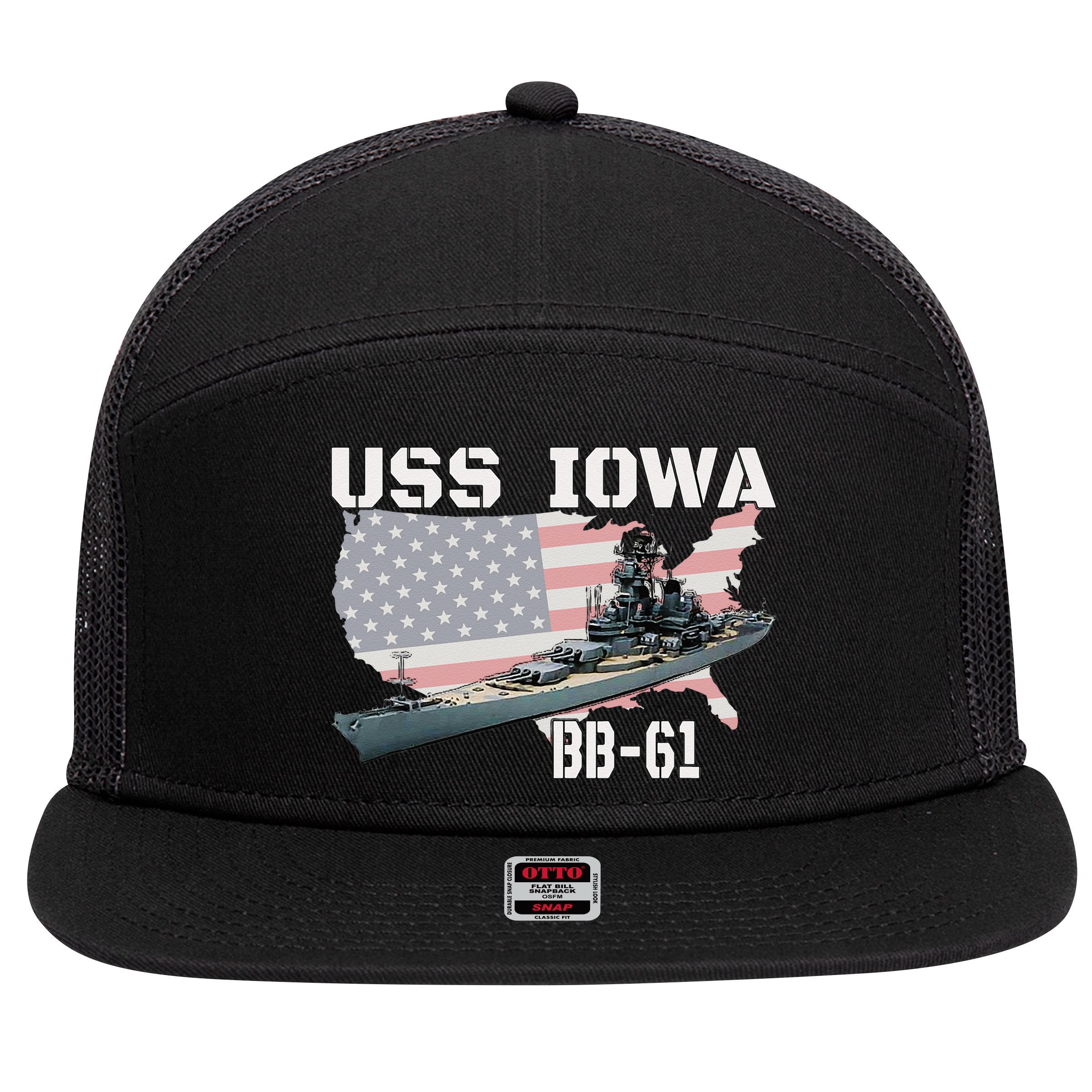 WW2 American Battleship USS Iowa Warship BB61 Veterans  7 Panel Mesh Trucker Snapback Hat