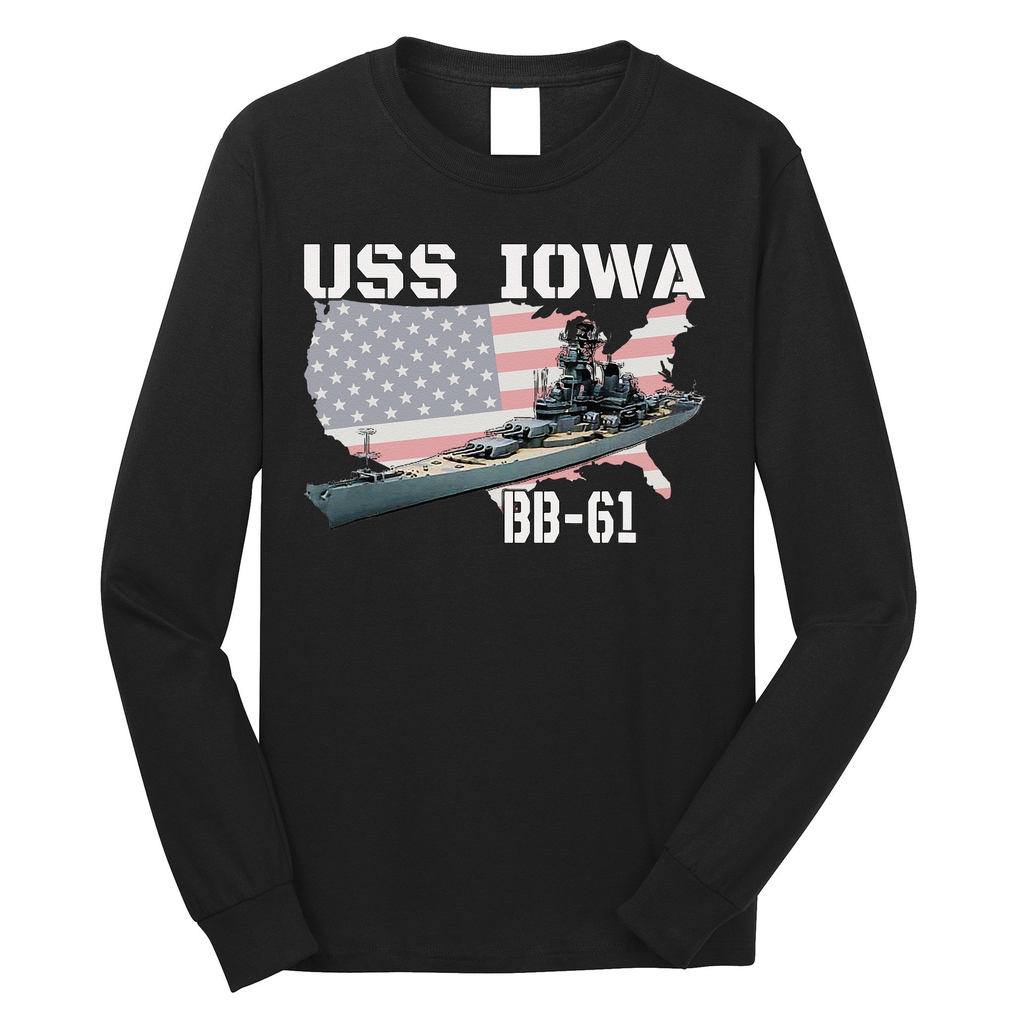 WW2 American Battleship USS Iowa Warship BB61 Veterans  Long Sleeve Shirt