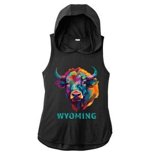 Wyoming American Bison Lover Buffalo For Souvenir Ladies PosiCharge Tri-Blend Wicking Draft Hoodie Tank