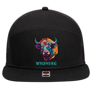 Wyoming American Bison Lover Buffalo For Souvenir 7 Panel Mesh Trucker Snapback Hat