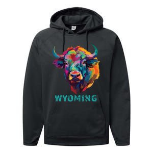 Wyoming American Bison Lover Buffalo For Souvenir Performance Fleece Hoodie