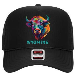 Wyoming American Bison Lover Buffalo For Souvenir High Crown Mesh Back Trucker Hat