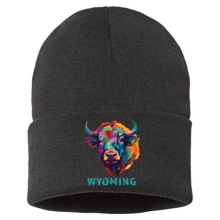 Wyoming American Bison Lover Buffalo For Souvenir Sustainable Knit Beanie