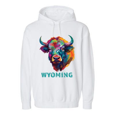 Wyoming American Bison Lover Buffalo For Souvenir Garment-Dyed Fleece Hoodie