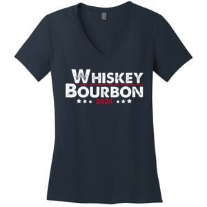 Whiskey And Bourbon 24 Whiskey Lovers Drinker Election 2024 Women's V-Neck T-Shirt