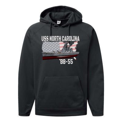 Ww2 American Battleship Uss North Carolina Bb55 Warships Performance Fleece Hoodie