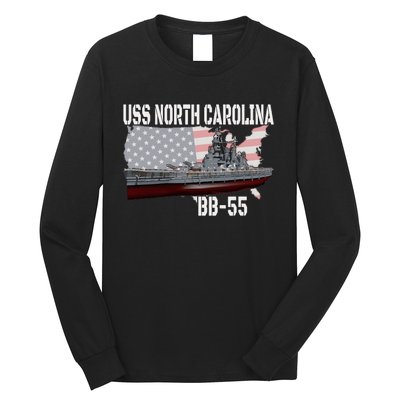 Ww2 American Battleship Uss North Carolina Bb55 Warships Long Sleeve Shirt