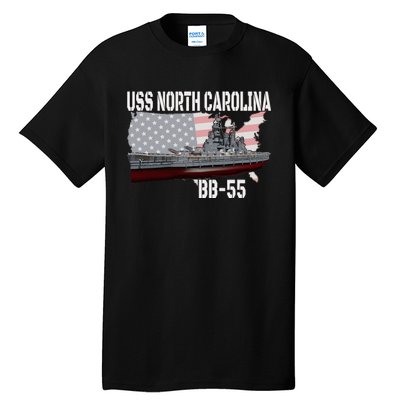 Ww2 American Battleship Uss North Carolina Bb55 Warships Tall T-Shirt