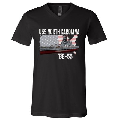 Ww2 American Battleship Uss North Carolina Bb55 Warships V-Neck T-Shirt