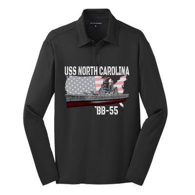 Ww2 American Battleship Uss North Carolina Bb55 Warships Silk Touch Performance Long Sleeve Polo