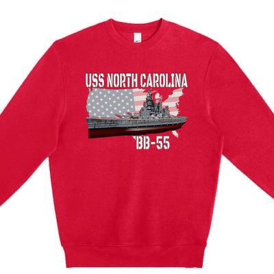 Ww2 American Battleship Uss North Carolina Bb55 Warships Premium Crewneck Sweatshirt