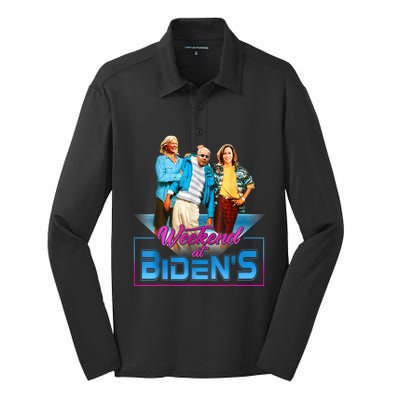 Weekend At BidenS Funny Meme Silk Touch Performance Long Sleeve Polo