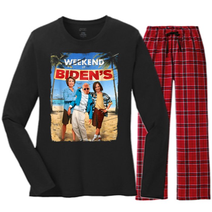 Weekend At Bidens Funny Women's Long Sleeve Flannel Pajama Set 