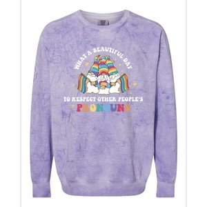 What A Beautiful Day To Respect Other Peoples Pronouns Great Gift Colorblast Crewneck Sweatshirt