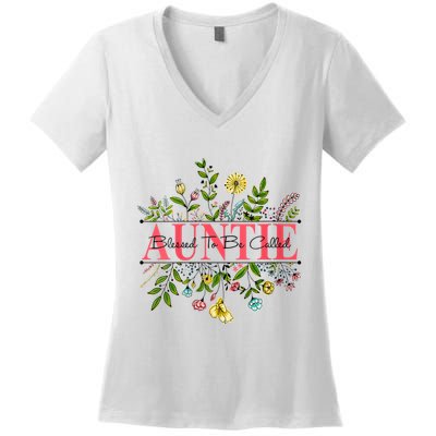 Wildflower Auntie Blessed To Be Called Auntie Women's V-Neck T-Shirt