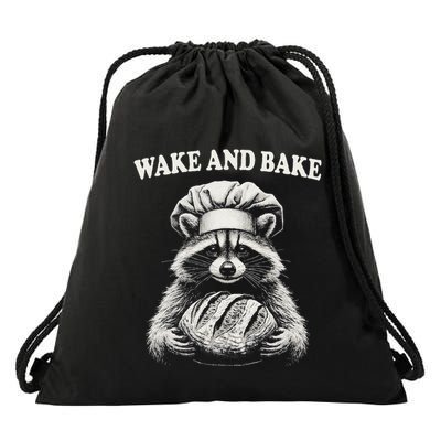 Wake And Bake Sourdough Funny Raccoon Baker Meme Drawstring Bag