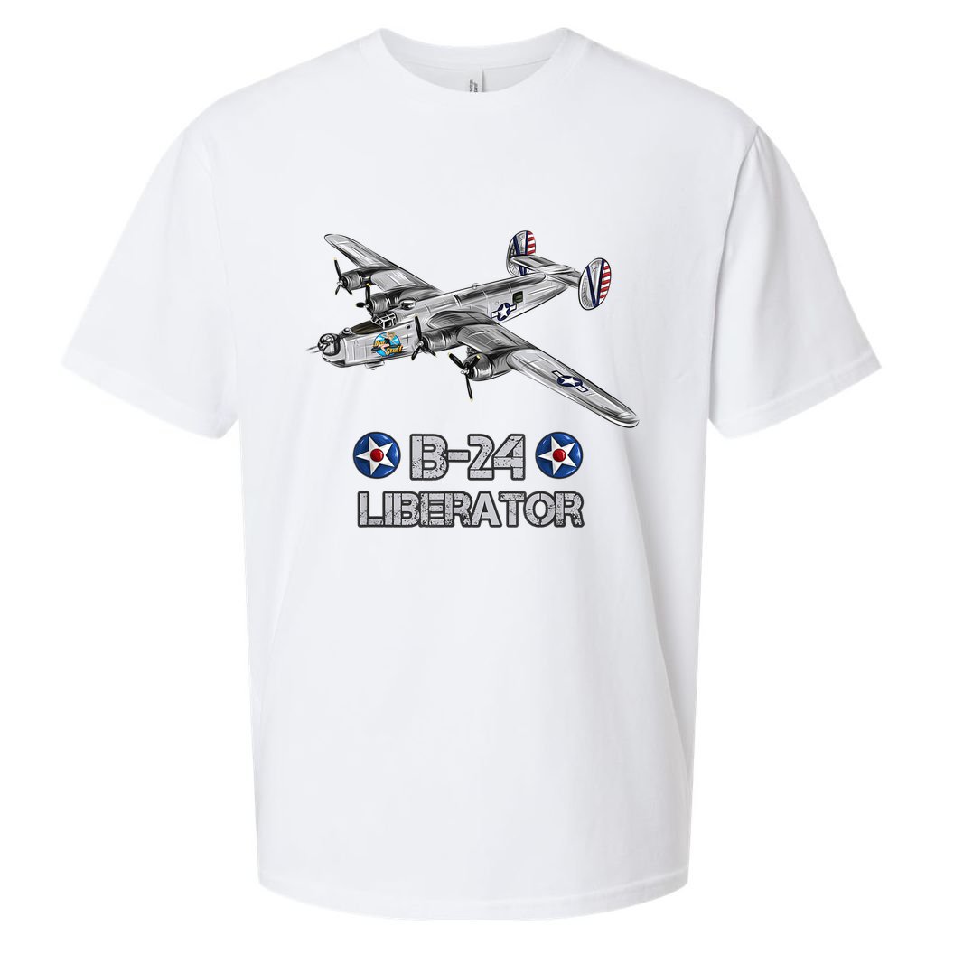 WW2 Aviation B24 Liberator American Heavy Bomber Gift Sueded Cloud Jersey T-Shirt