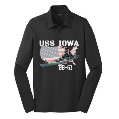 WW2 American Battleship USS Iowa Warship BB 61 Veterans Silk Touch Performance Long Sleeve Polo