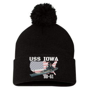 WW2 American Battleship USS Iowa Warship BB 61 Veterans Pom Pom 12in Knit Beanie