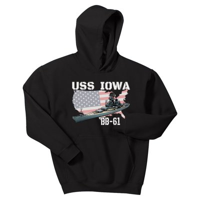 WW2 American Battleship USS Iowa Warship BB 61 Veterans Kids Hoodie