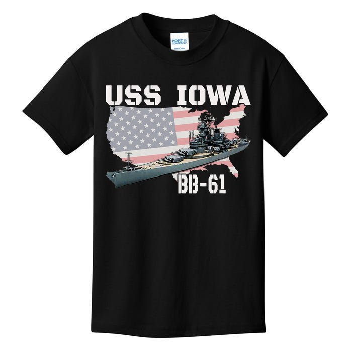 WW2 American Battleship USS Iowa Warship BB 61 Veterans Kids T-Shirt