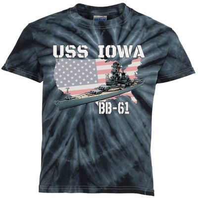 WW2 American Battleship USS Iowa Warship BB 61 Veterans Kids Tie-Dye T-Shirt