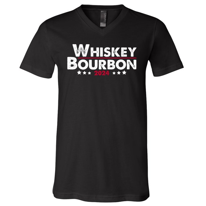 Whiskey And Bourbon 24 Whiskey Lovers Drinker Election 2024 V-Neck T-Shirt