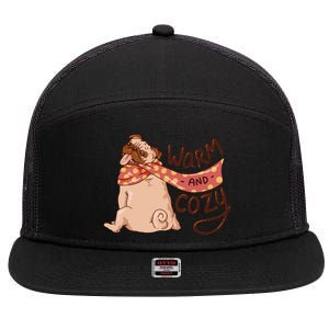 Warm And Cozy Pug 7 Panel Mesh Trucker Snapback Hat