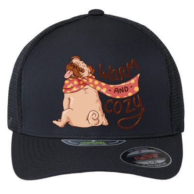 Warm And Cozy Pug Flexfit Unipanel Trucker Cap