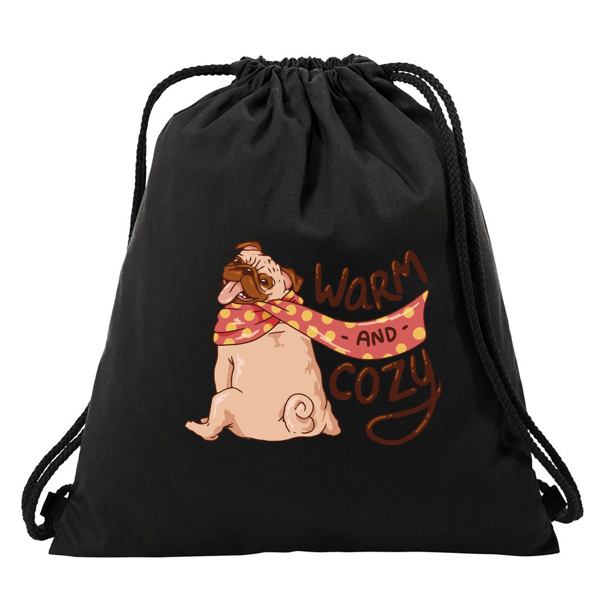 Warm And Cozy Pug Drawstring Bag