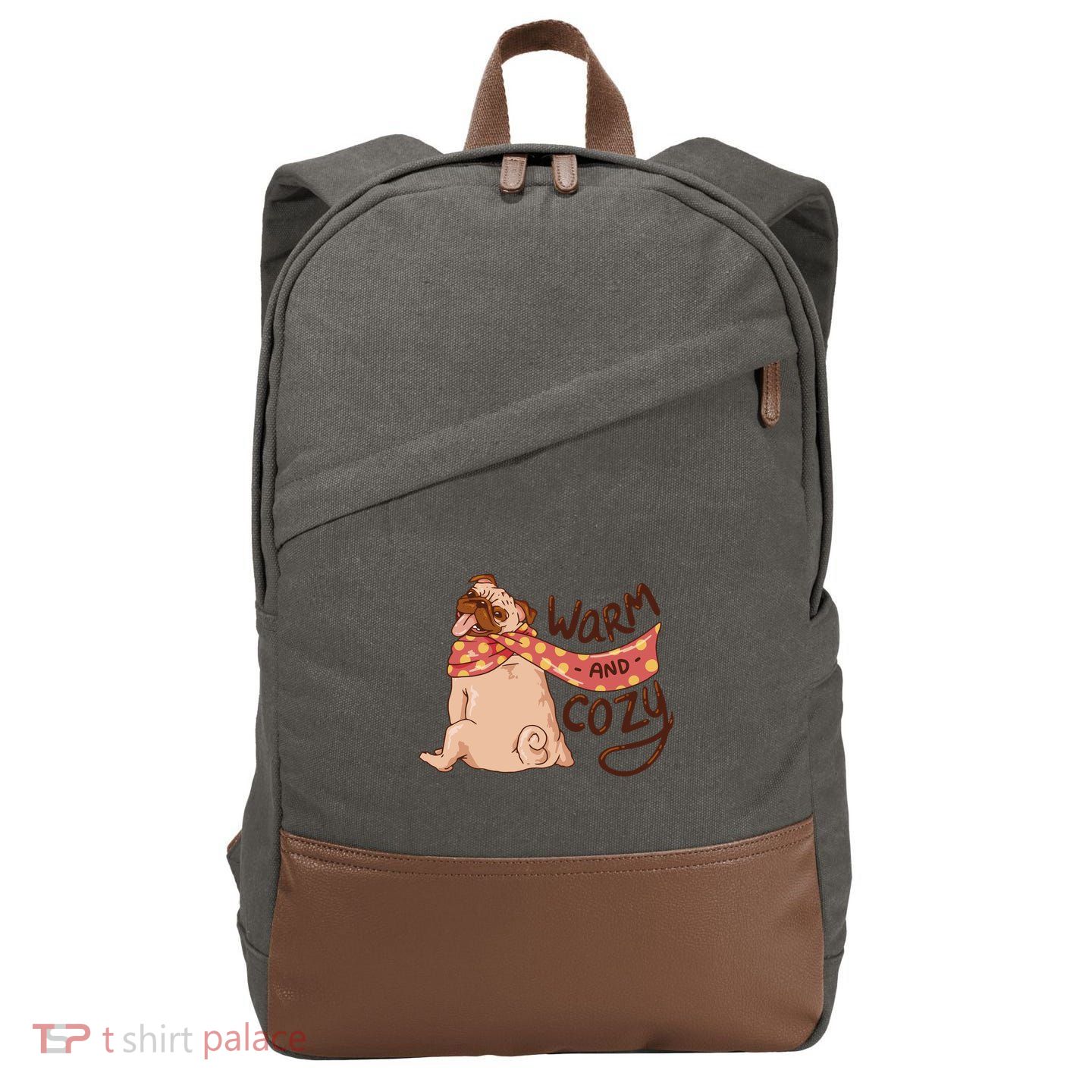 Warm And Cozy Pug Cotton Canvas Backpack