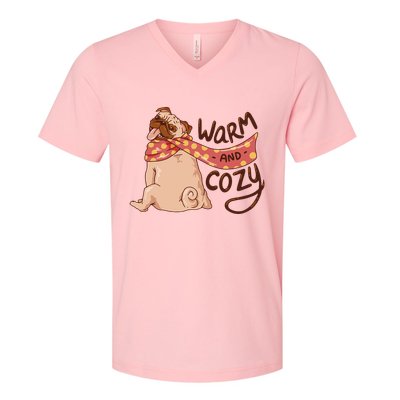 Warm And Cozy Pug V-Neck T-Shirt