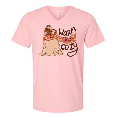 Warm And Cozy Pug V-Neck T-Shirt