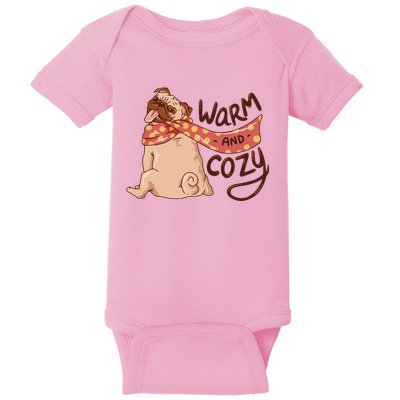 Warm And Cozy Pug Baby Bodysuit