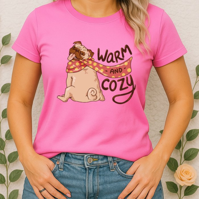 Warm And Cozy Pug Womens T-Shirt