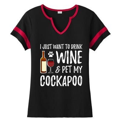 Wine And Cockapoo Cool Gift Funny Dog Mom Or Dog Dad Gift Idea Great Gift Ladies Halftime Notch Neck Tee