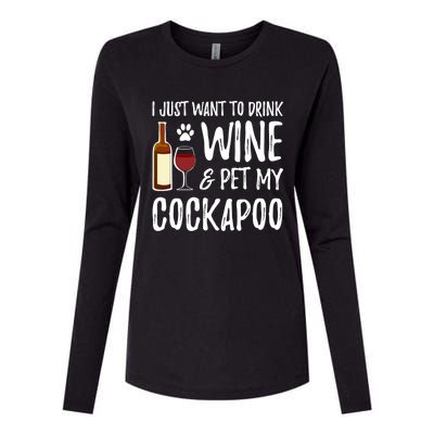 Wine And Cockapoo Cool Gift Funny Dog Mom Or Dog Dad Gift Idea Great Gift Womens Cotton Relaxed Long Sleeve T-Shirt