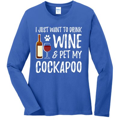 Wine And Cockapoo Cool Gift Funny Dog Mom Or Dog Dad Gift Idea Great Gift Ladies Long Sleeve Shirt