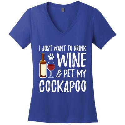 Wine And Cockapoo Cool Gift Funny Dog Mom Or Dog Dad Gift Idea Great Gift Women's V-Neck T-Shirt
