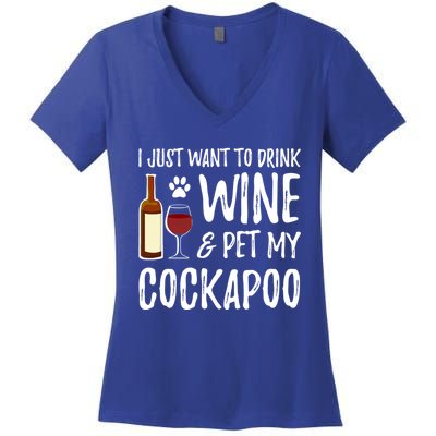 Wine And Cockapoo Cool Gift Funny Dog Mom Or Dog Dad Gift Idea Great Gift Women's V-Neck T-Shirt