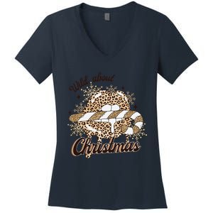 Wild About Christmas Leopard Xmas Christmas Women's V-Neck T-Shirt