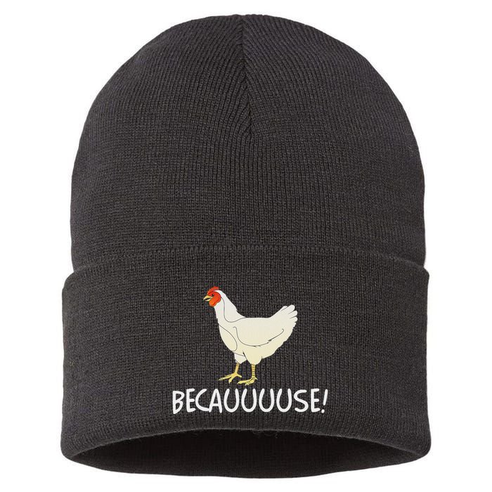 Why Are Chickens So Funny Because Funny Trending Meme Sustainable Knit Beanie