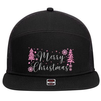 Wild About Christmas: Leopard Print Trees And Snowflake Magic Gift 7 Panel Mesh Trucker Snapback Hat