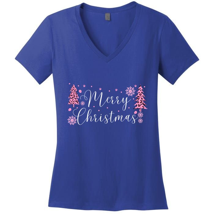 Wild About Christmas: Leopard Print Trees And Snowflake Magic Gift Women's V-Neck T-Shirt