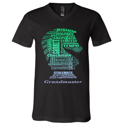 Word Art Chess Piece for Chess Player Bishop Chess V-Neck T-Shirt